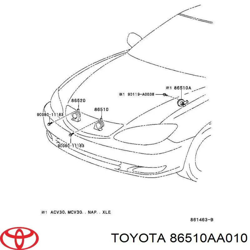 Bocina para Toyota Avalon (AXXH50,GSX50)