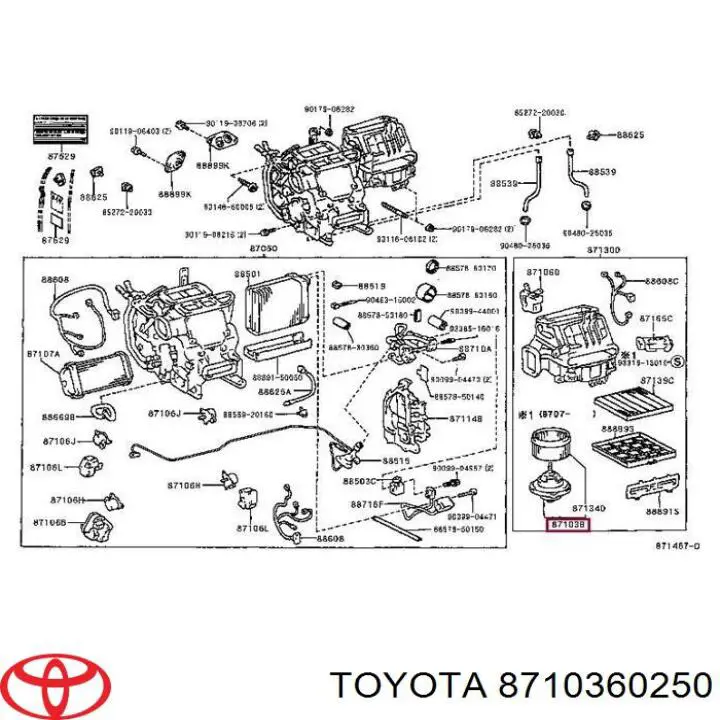 8710360250 Toyota motor eléctrico, ventilador habitáculo