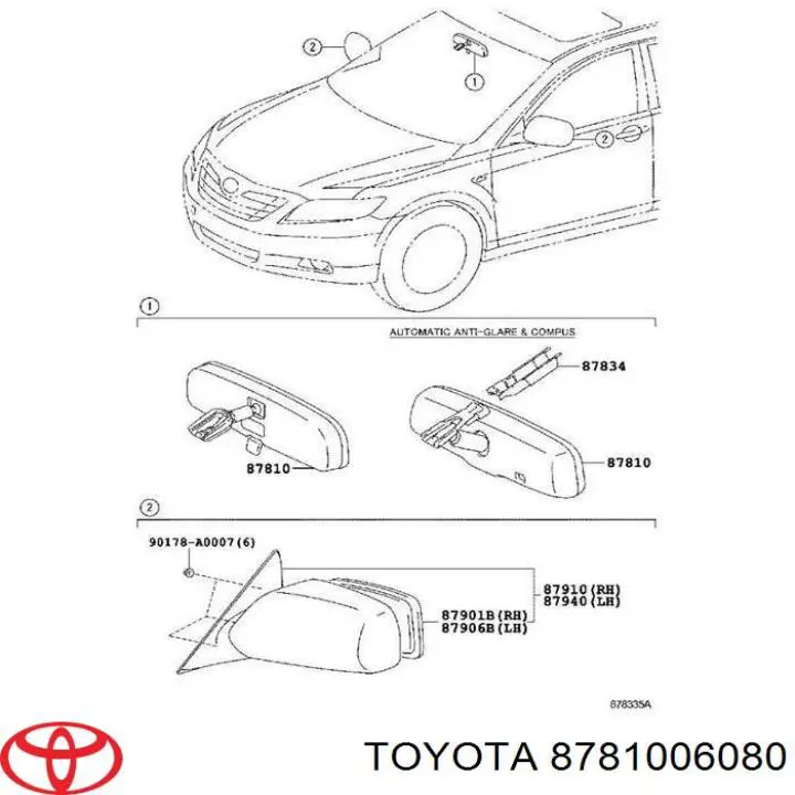 8781006080 Toyota retrovisor interior