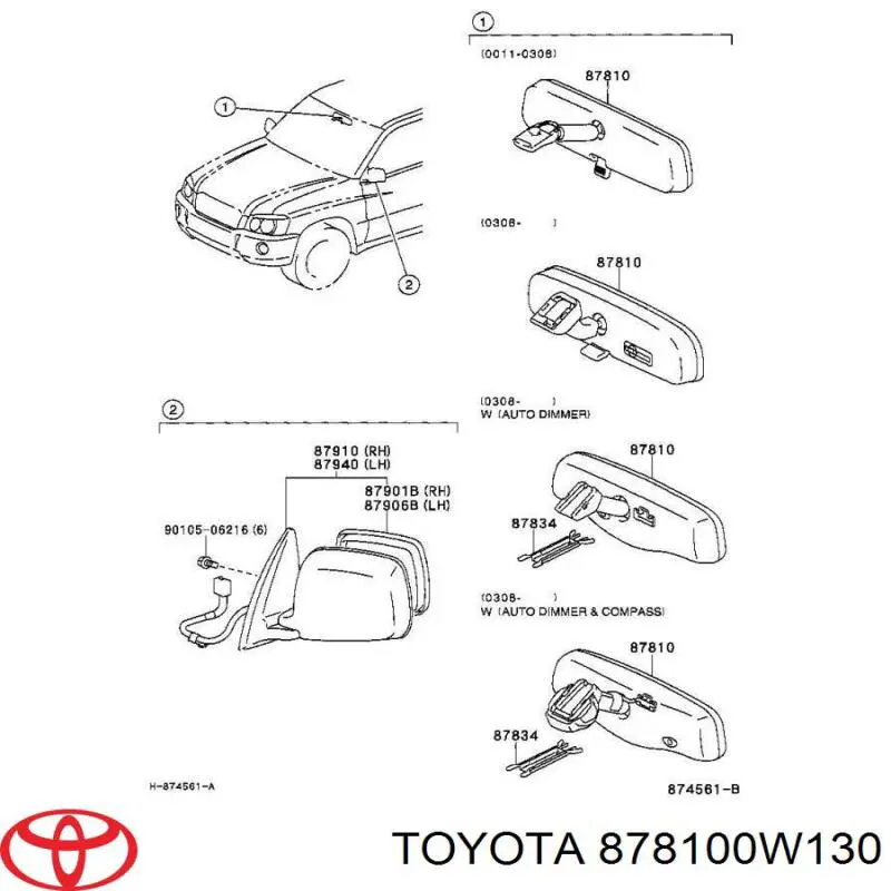 87810-0W130 Toyota retrovisor interior
