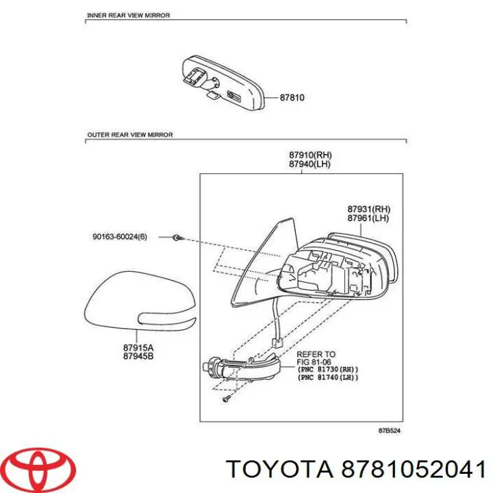 Retrovisor interior Toyota 8781052041