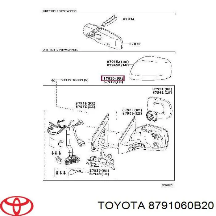 8791060B30 Toyota espejo retrovisor derecho