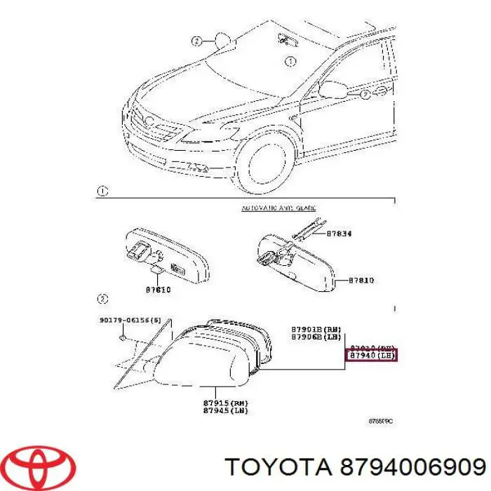 8794006909 Toyota Espejo retrovisor izquierdo