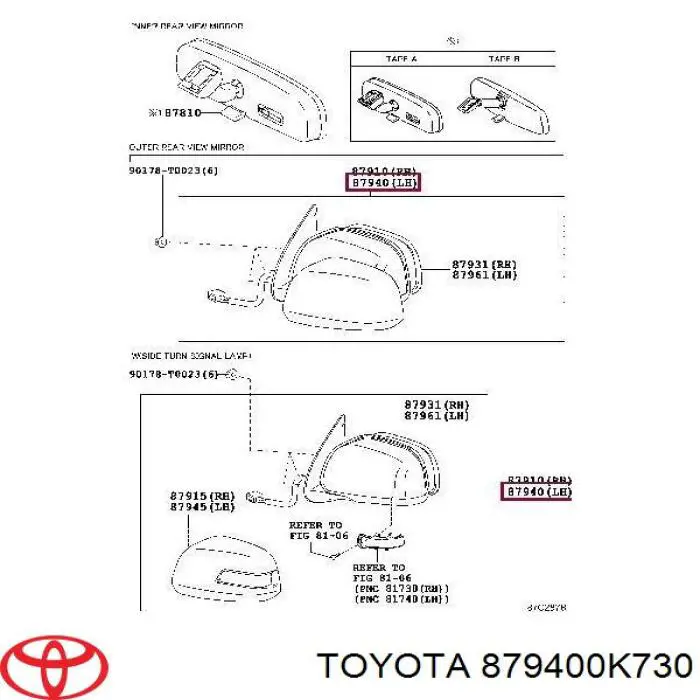 879400K730 Toyota Espejo retrovisor izquierdo