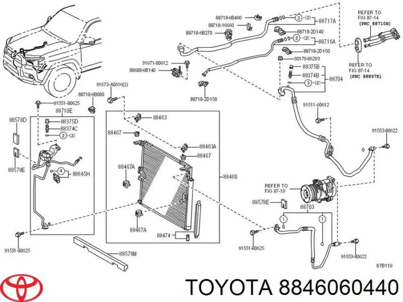 8846060440 Toyota condensador aire acondicionado