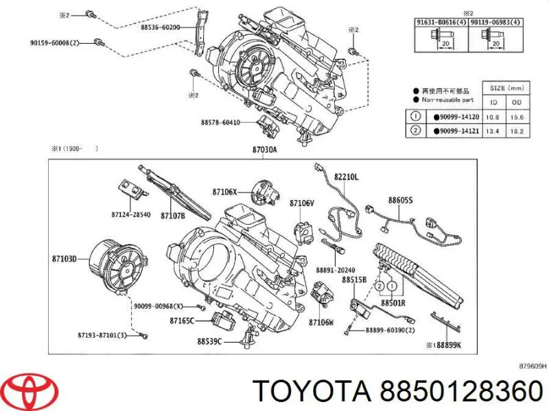 8850128360 Toyota evaporador, aire acondicionado, trasero