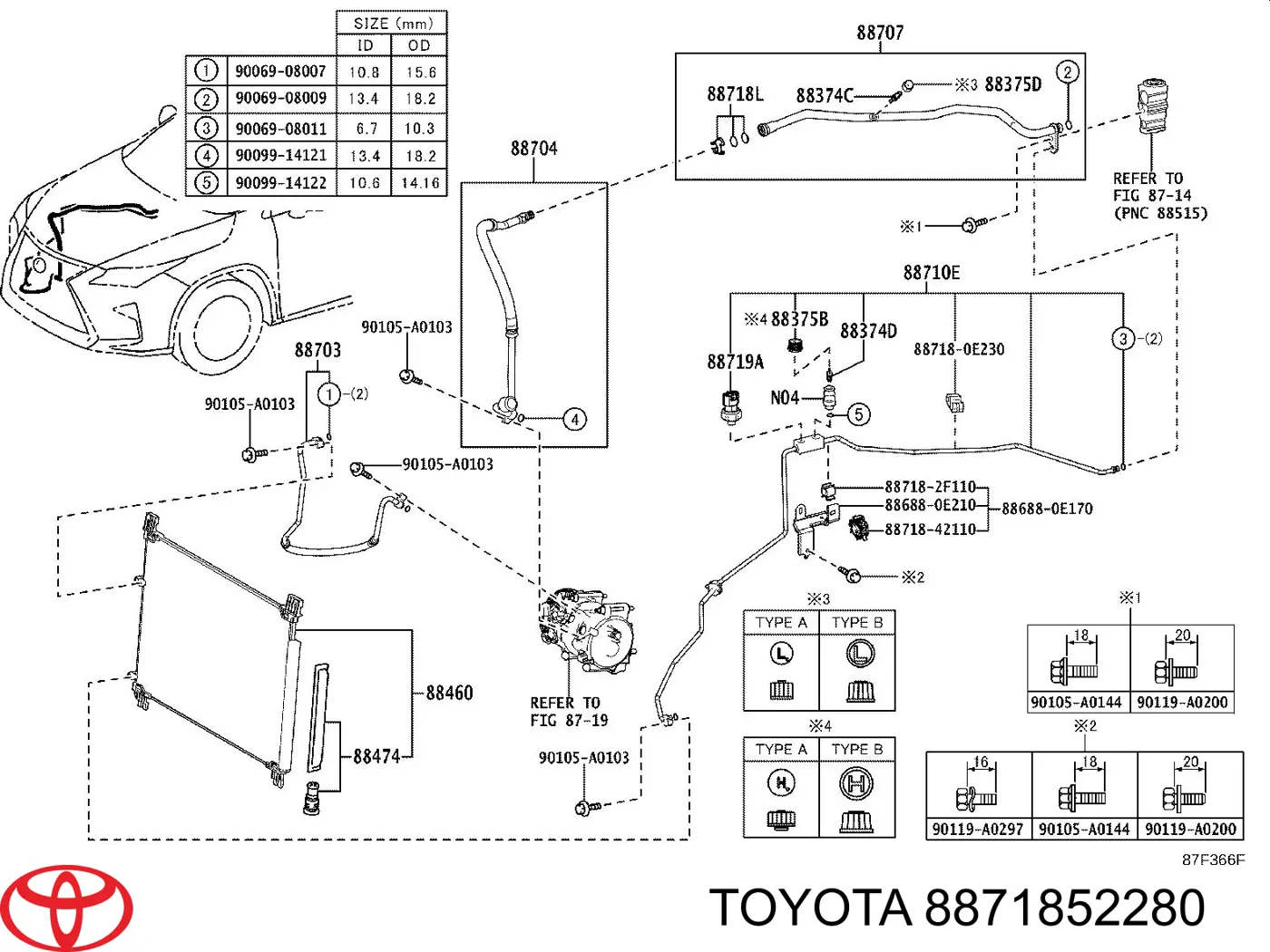 Abrazadera de manguera de aire acondicionado para Toyota Corolla (E21)