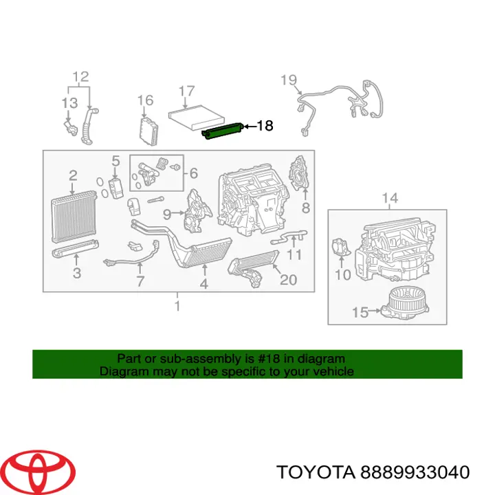 8889933040 Toyota cubierta del filtro de cabina
