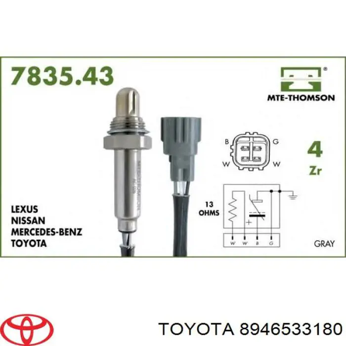 Sonda lambda de oxígeno posterior al catalizador 8946533180 Toyota