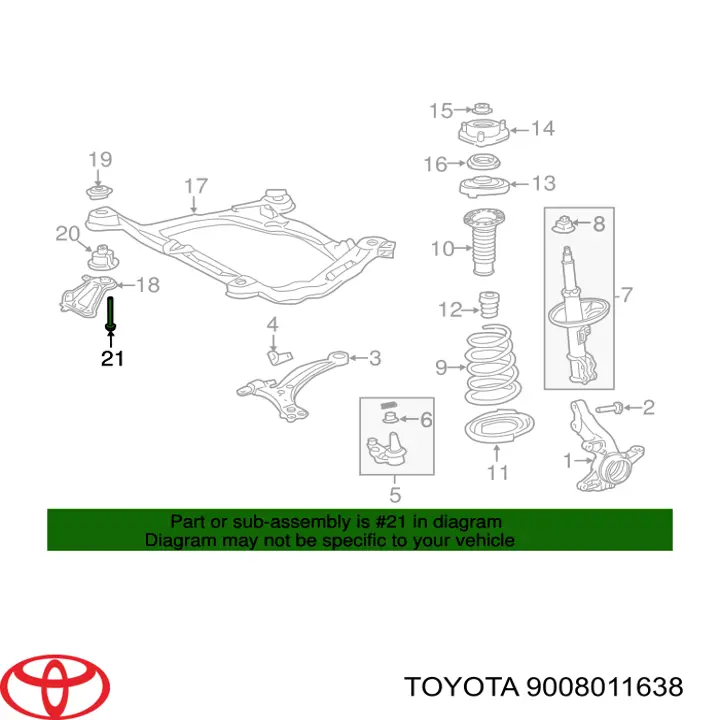 9008011638 Toyota perno de fijación, brazo oscilante delantera, inferior