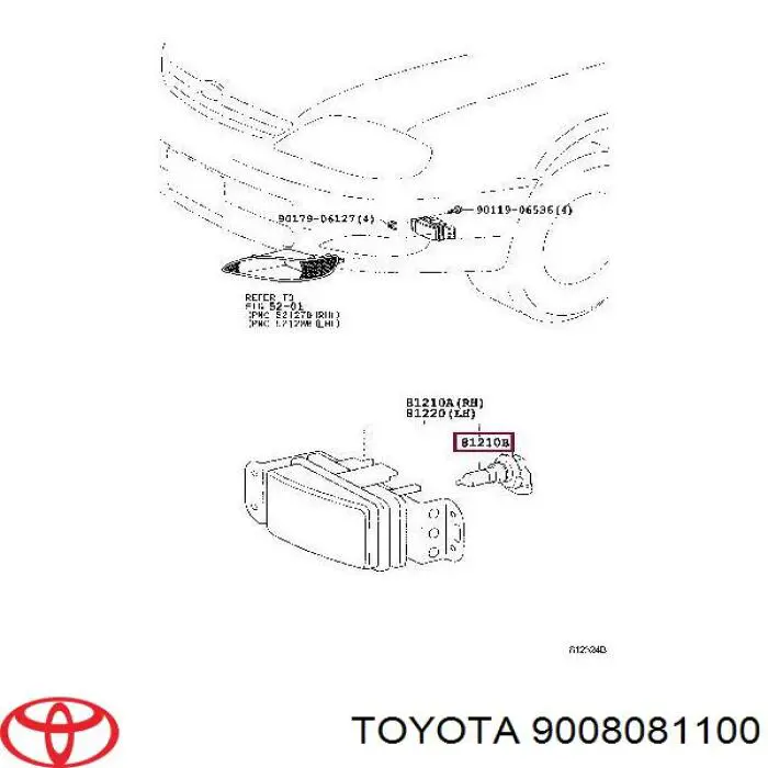 9008081100 Toyota lámpara, faro antiniebla
