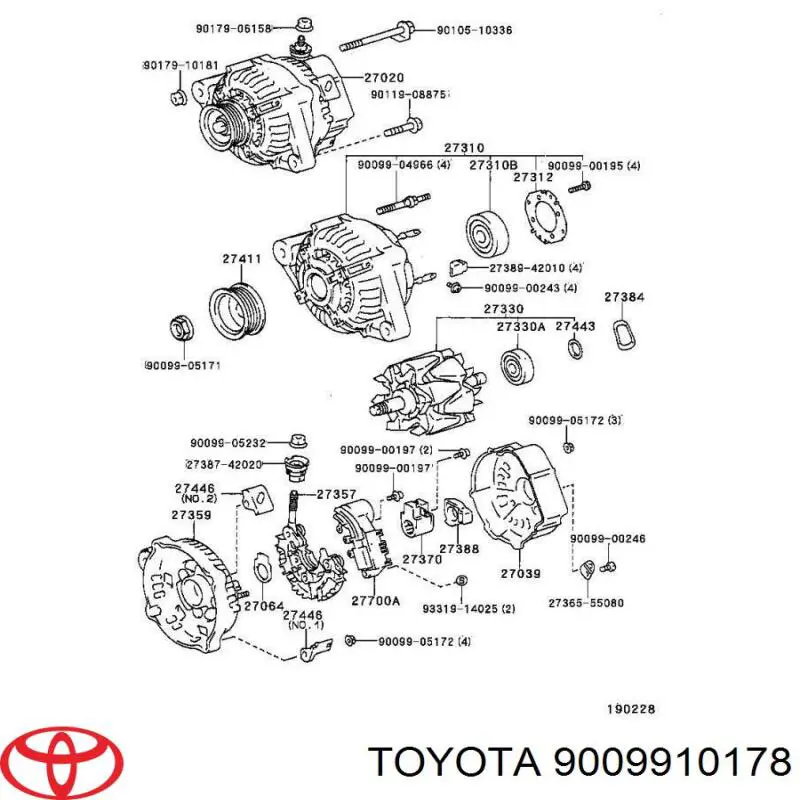 9009910178 Toyota cojinete, alternador