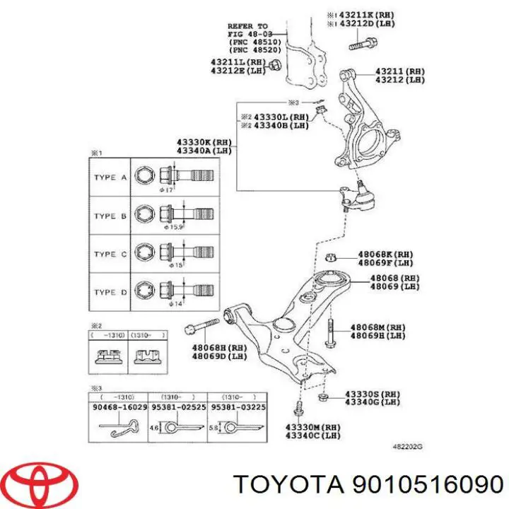 Perno de fijación, brazo oscilante delantero para Toyota Corolla (E15)