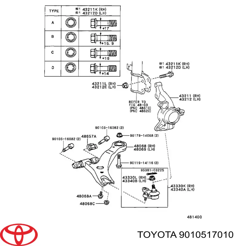 Comprar 9010517010 Toyota Tornillo de fijación del amortiguador delantero