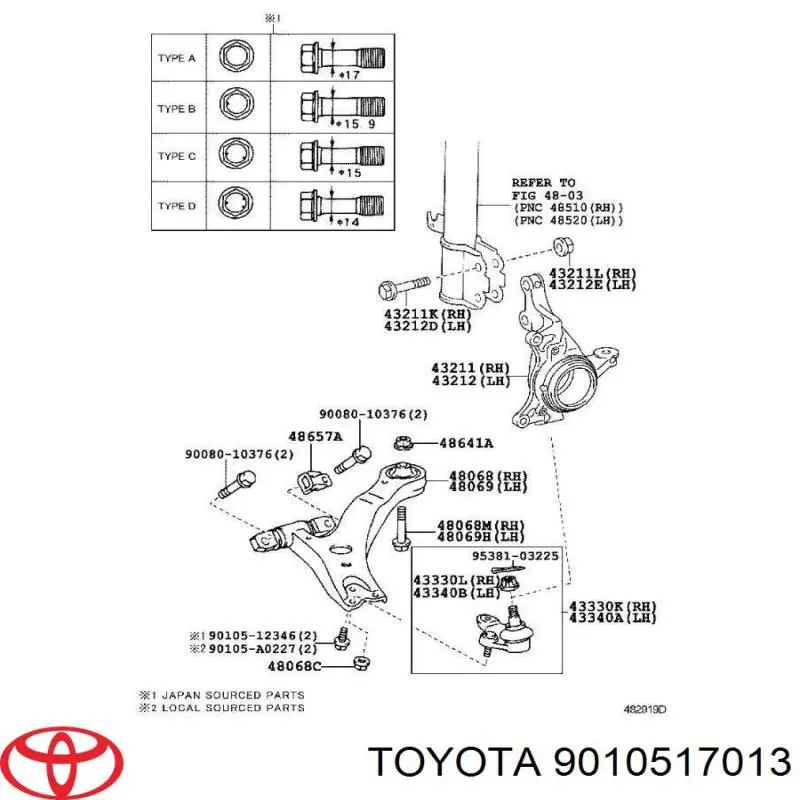 Tornillo de montaje, Amortiguador Delantero para Toyota Camry (AHV40)