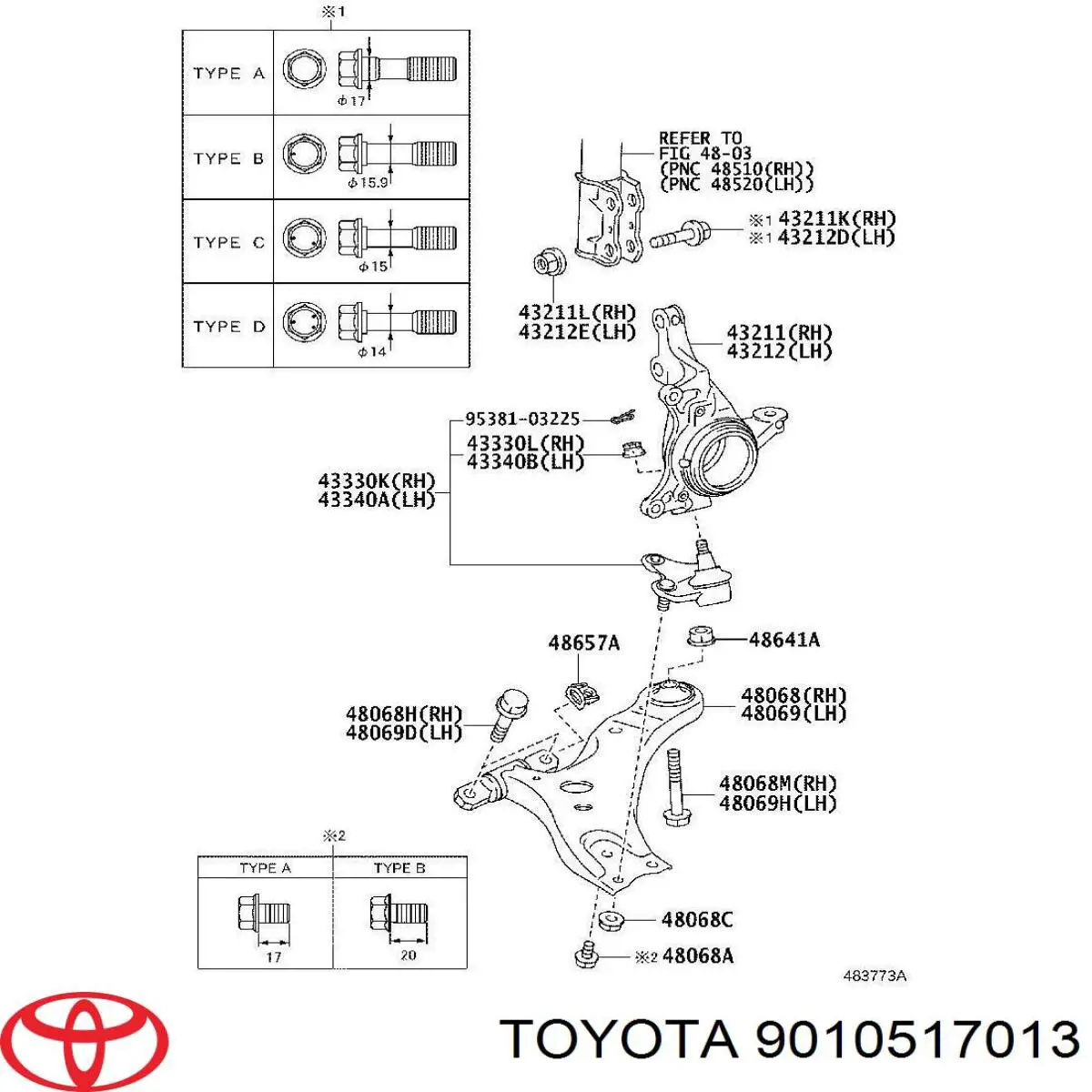 Tornillo de fijación del amortiguador delantero Toyota 9010517013 precio, desde 6,78 EUR