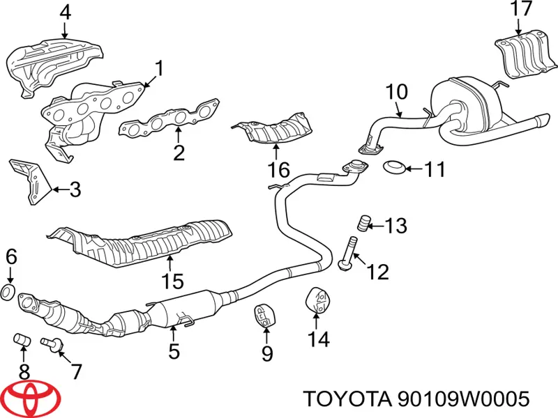 90109W0005 Toyota perno de escape (silenciador)