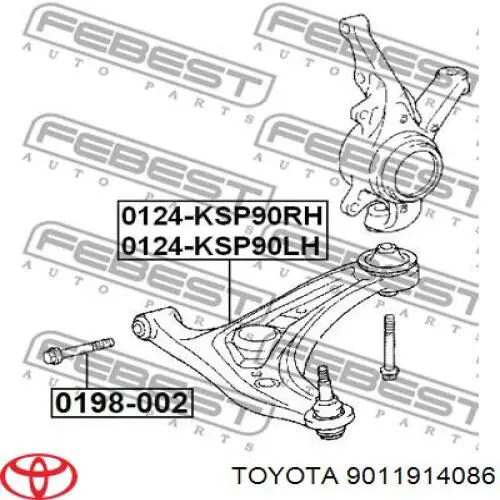 9011914086 Toyota perno de fijación, brazo oscilante delantera, inferior