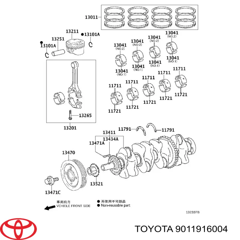 Perno de la polea del cigüeñal para Toyota Yaris (SP90)