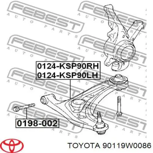 Perno de fijación, brazo delantero, inferior para Toyota Yaris (NCP2)