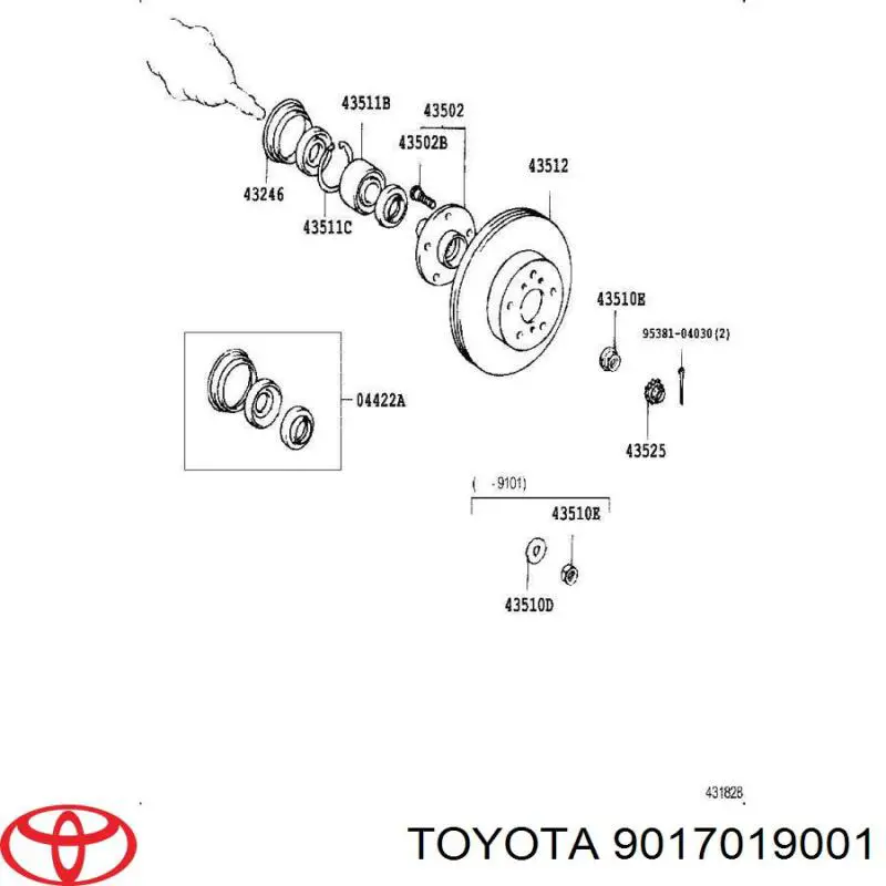 Tuerca, cubo de rueda delantero para Toyota Carina (T17)