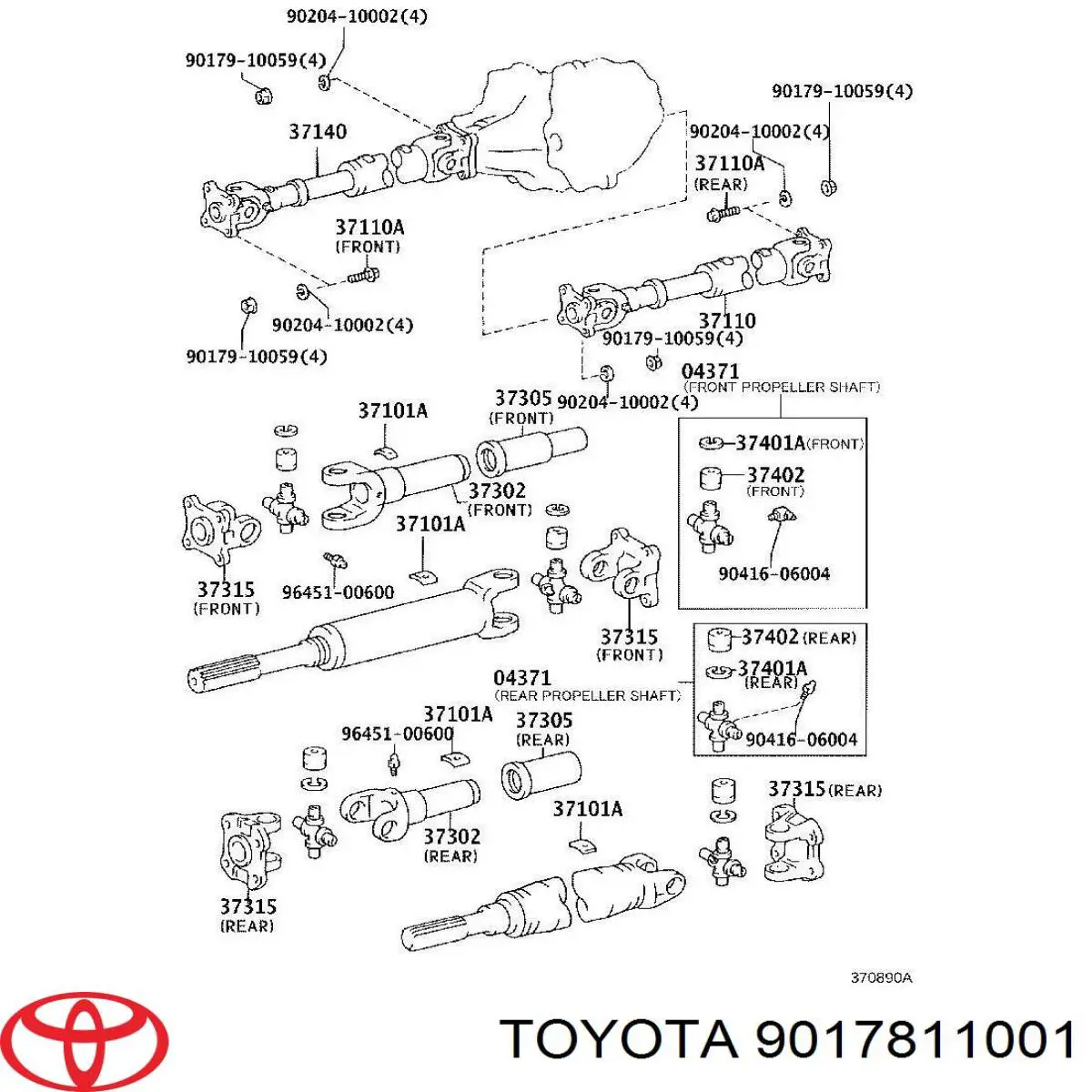 9017811001 Toyota tuerca del perno del eje de la hélice