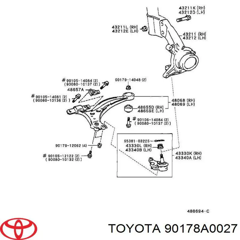 Comprar 90178A0027 Toyota Tuerca de fijación del amortiguador