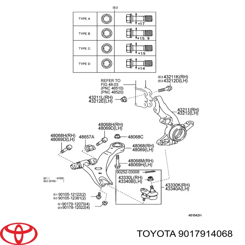 Tuerca del perno de fijación del brazo delantero inferior Toyota 9017914068 precio, desde 2,01 EUR