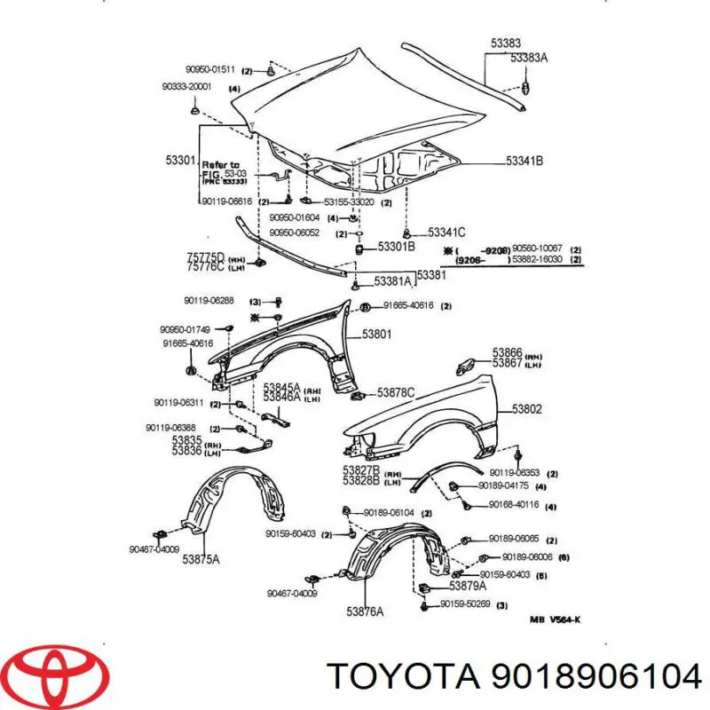 Clip de fijación del guardabarros delantero Toyota 9018906104 precio, desde 2,11 EUR
