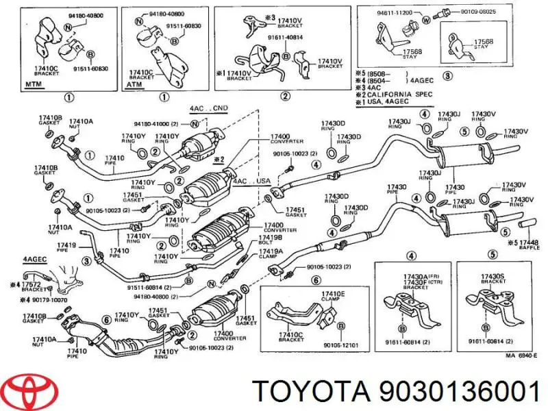 Soporte escape 9030136002 Toyota