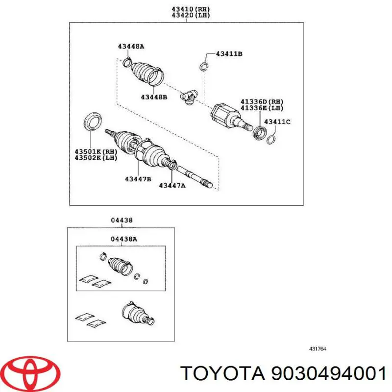 9030494001 Toyota anillo retén de semieje, eje delantero, izquierdo