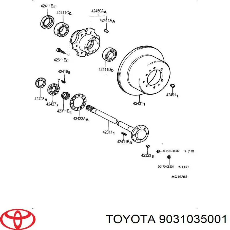 9031035001 Toyota anillo retén de semieje, eje trasero, exterior