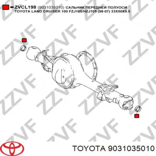 9031035010 Toyota anillo retén de semieje, eje delantero