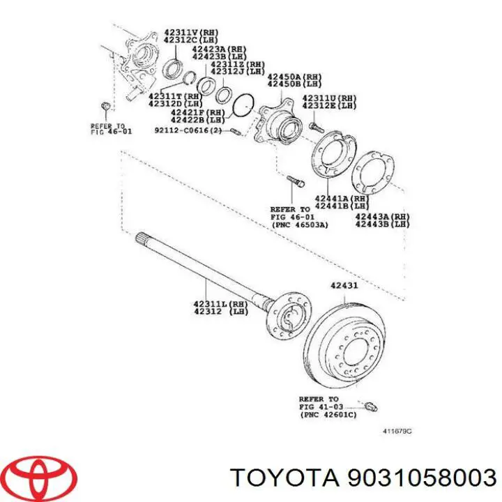 Anillo retén de semieje, eje trasero, interior para Toyota 4Runner (GRN21, UZN21)