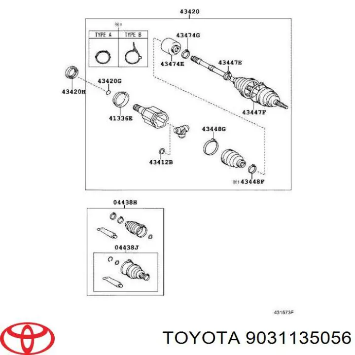 Anillo retén de semieje, eje delantero, derecho para Toyota RAV4 (A4)