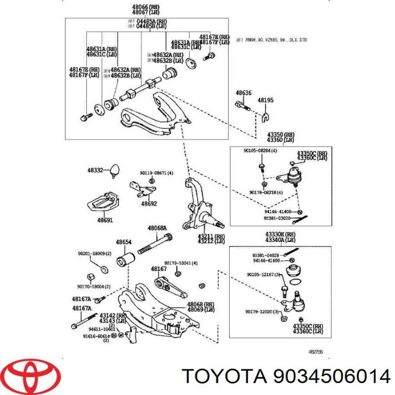 Tapón de rótula delantera para Toyota Hiace (H1, H2)