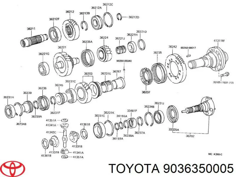 9036350005 Toyota cojinete de caja de transferencia eje de salida trasero