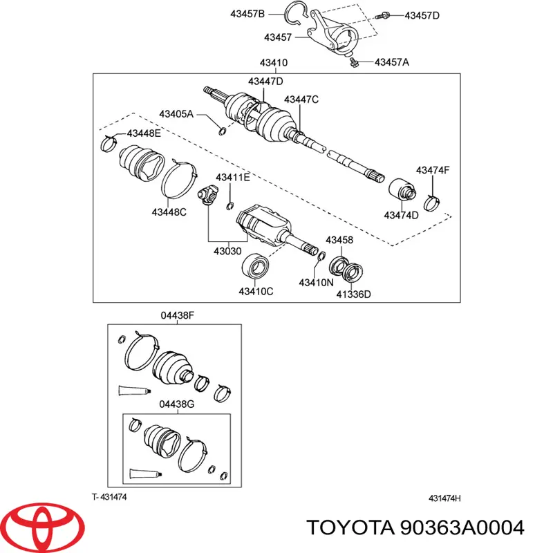 Cojinete, palier, eje delantero TOYOTA 90363A0004