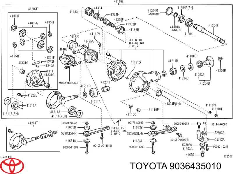 Cojinete de diferencial, eje delantero Toyota 9036435010