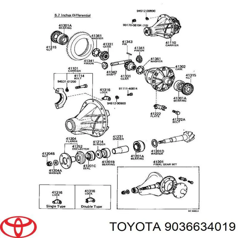 Rodamiento piñón de diferencial trasero interior para Toyota Highlander (U4)