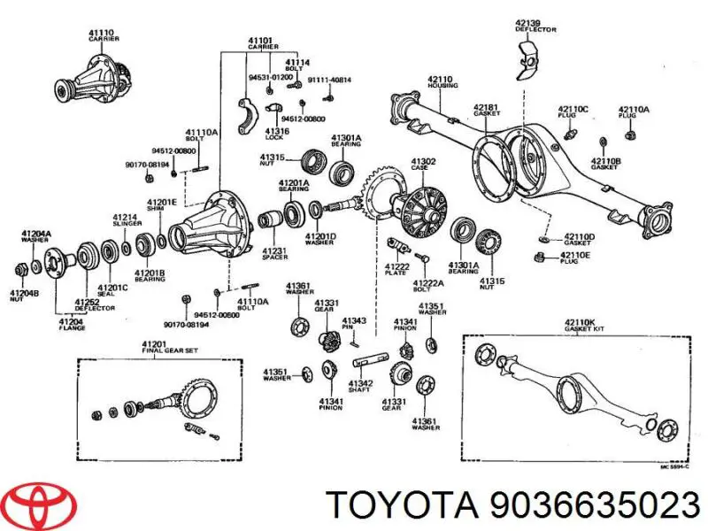 Rodamiento piñón de diferencial trasero interior para Toyota Hiace (H5)
