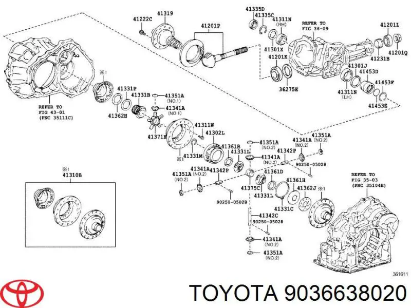 9036653001 Toyota cojinete de diferencial, eje delantero