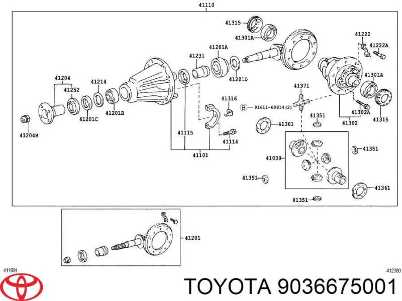 9036675001 Toyota cojinete de diferencial, eje trasero