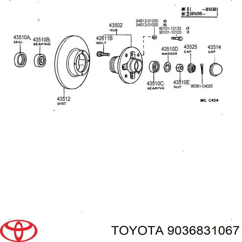 9036831067 Toyota cojinete interno del cubo de la rueda delantera