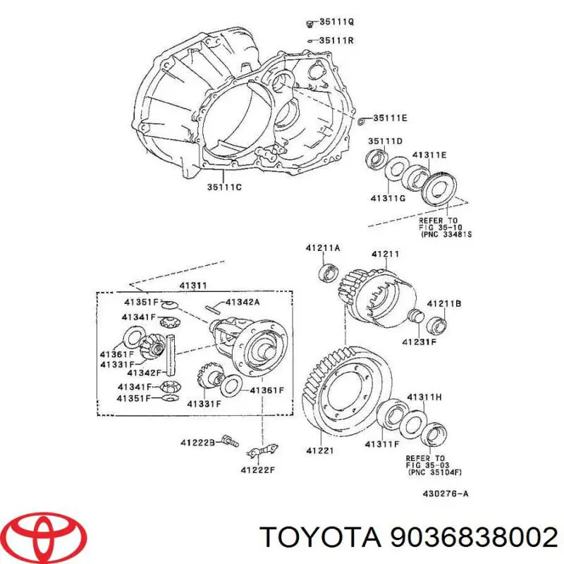 9036838002 Toyota cojinete de diferencial, eje delantero