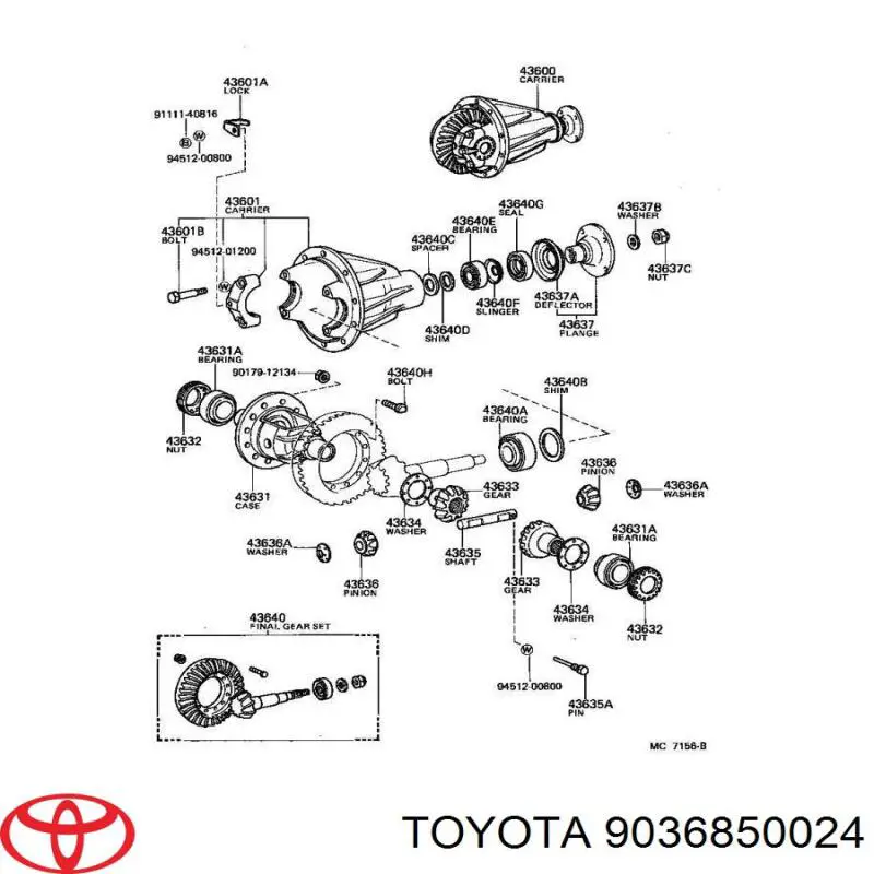 9036850024 Toyota cojinete interno del cubo de la rueda delantera