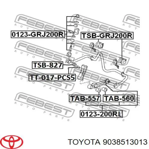 9038513013 Toyota casquillo del soporte de barra estabilizadora trasera