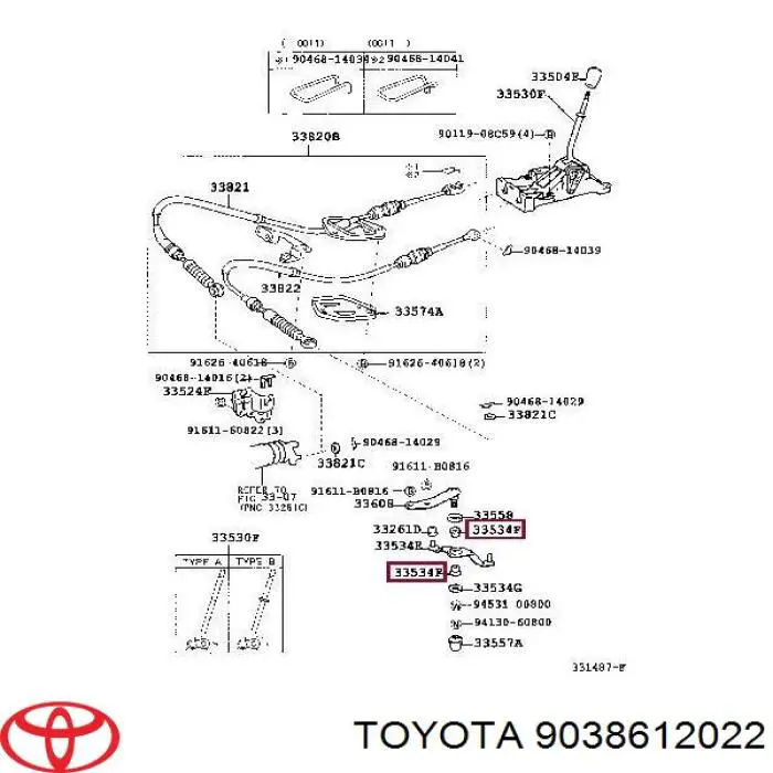 Casquillo del cable de cambio para Toyota Camry (V30)