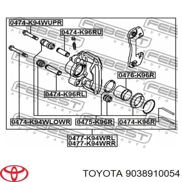 9038910054 Toyota pasador guía, pinza del freno trasera, inferior