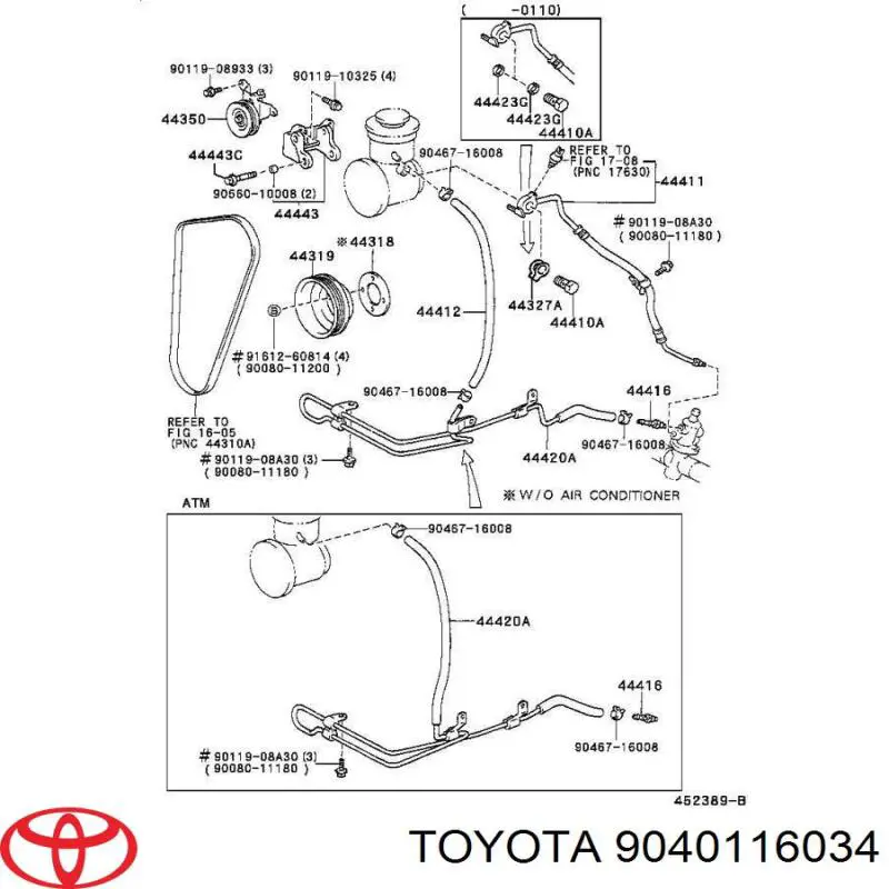 9040116034 Toyota conexión de bomba gur a manguera de alta presión